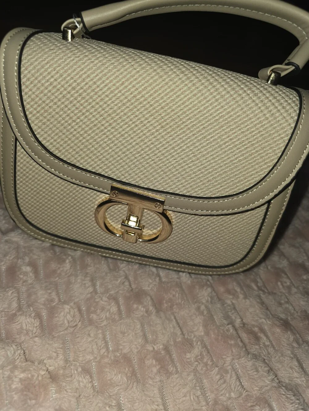 Elegant Cream Top-Handle Crossbody Bag with Gold Hardware